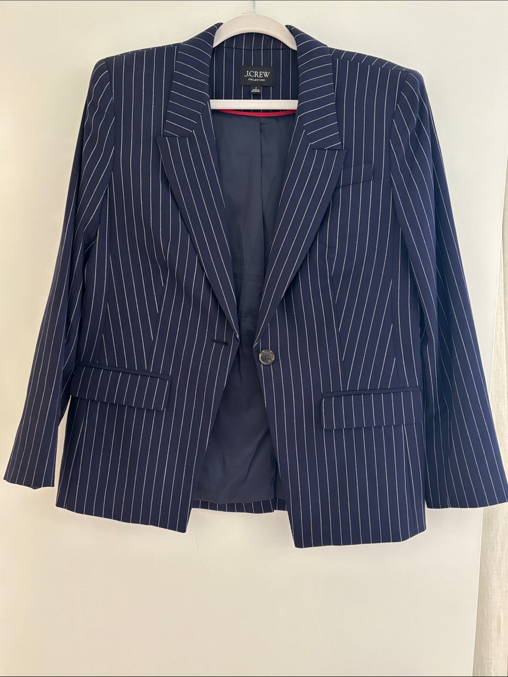 J. Crew Collection Women’s Navy Pinstripe Single-Button Blazer, size 8.